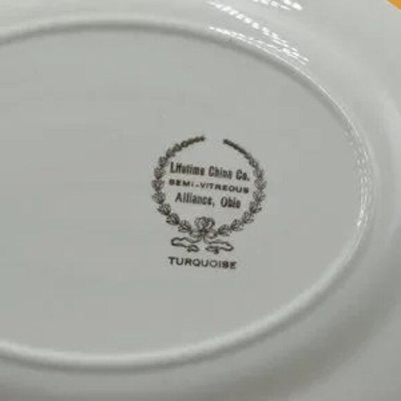 MCM VTG Homer Laughlin Lifetime China Turquoise Magnolia Pattern Oval Platter - Picture 4 of 8